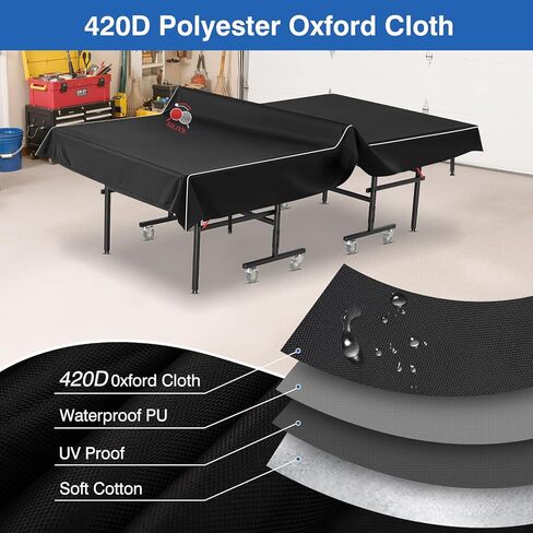 غطاء طاولة PingPong 420D بطانة قطنية من نسيج أكسفورد، طلاء من البولي يوريثين مقاوم للماء، مقاوم للشمس وحماية من جميع الأحوال الجوية، مناسب عالمي للطاولات المسطحة القابلة للطي والداخلية مقاس 9 × 5 أقدام in Kuwait