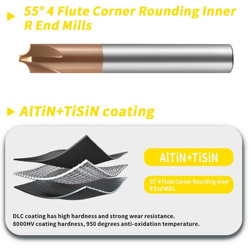 كربيد نصف قطر الزاوية الدائرية الداخلية R نهاية المطاحن 4 فلوت TiSiN المغلفة، لطحن سبائك الفولاذ، الفولاذ المقسى، المعدن. (R4*15*D10*75L*4F) in Kuwait