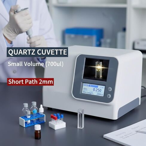 كوفيت صغير من الكوارتز مع غطاء، سعة 700 ميكرولتر، طول مسار 10 مم، نوافذ شفافة على الوجهين، فتحة 2 مم، لقياس الضوء بمقياس الطيف الضوئي in Kuwait