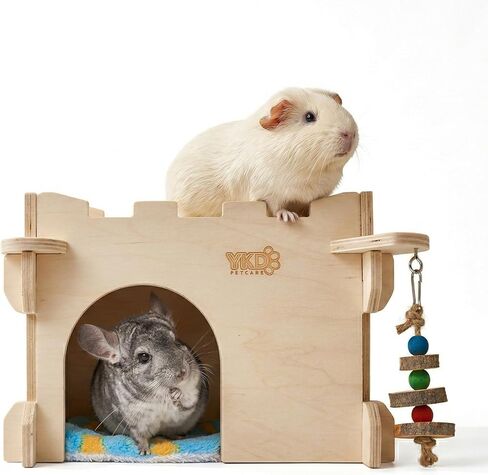 منزل قلعة شينشيلا - مخبأ للحيوانات الصغيرة لقنفذ خنزير غينيا شينشيلا أو الفئران - كوخ خشبي جيد التهوية لخنزير غينيا مع أبواب متعددة (متوسط) in Kuwait