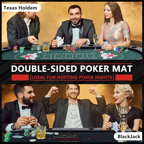 4-in-1 Poker Table Foldable, 8 Player Folding Poker Table w/Interchangeable Texas Holdem/Blackjack Game Mat & Built-in Chess/Backgammon Board, Portable Game Table for Home Party（72inch in Kuwait