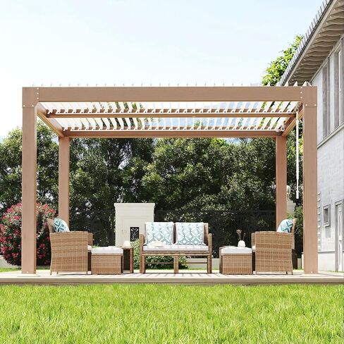 عريشة من الألومنيوم مقاس 10 × 12 لسطح الفناء، وشرفة ذات سطح صلب قابلة للتعديل مع تصريف، وهيكل خارجي مقاوم للصدأ، ومأوى مناسب لجميع الأحوال الجوية للفناء الخلفي، وإطار مقوى، وطبقة نهائية من الحبوب الخشبية in Kuwait