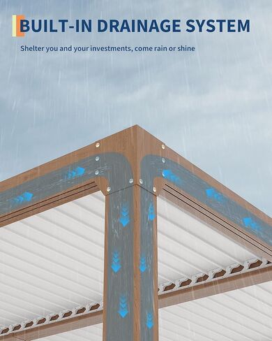 عريشة من الألومنيوم مقاس 10 × 12 لسطح الفناء، وشرفة ذات سطح صلب قابلة للتعديل مع تصريف، وهيكل خارجي مقاوم للصدأ، ومأوى مناسب لجميع الأحوال الجوية للفناء الخلفي، وإطار مقوى، وطبقة نهائية من الحبوب الخشبية in Kuwait