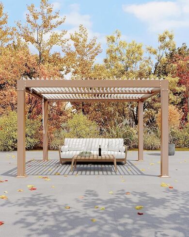 عريشة من الألومنيوم مقاس 10 × 12 لسطح الفناء، وشرفة ذات سطح صلب قابلة للتعديل مع تصريف، وهيكل خارجي مقاوم للصدأ، ومأوى مناسب لجميع الأحوال الجوية للفناء الخلفي، وإطار مقوى، وطبقة نهائية من الحبوب الخشبية in Kuwait