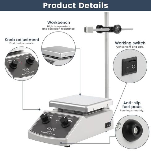 HYCC لوح تسخين مغناطيسي بحد أقصى 520 درجة فهرنهايت، 100-2000 دورة في الدقيقة لوح تسخين مع محرك مغناطيسي، محرك مغناطيسي 2000 مل، شريط تحريك مغناطيسي، مسترد شريط التحريك in Kuwait