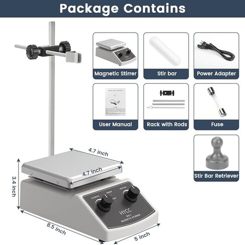 HYCC لوح تسخين مغناطيسي بحد أقصى 520 درجة فهرنهايت، 100-2000 دورة في الدقيقة لوح تسخين مع محرك مغناطيسي، محرك مغناطيسي 2000 مل، شريط تحريك مغناطيسي، مسترد شريط التحريك in Kuwait