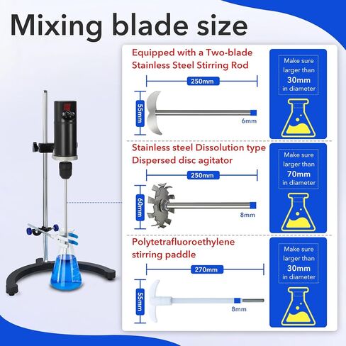 محرك كهربائي علوي Max.40L 160W 100-2000RPM 10000mPa.s LCD Digital Lab Mixer Time and Speed ​​قابل للتعديل مجهز بثلاثة أنواع مختلفة من قضبان الخلط لاستخدامات مختلفة in Saudi Arabia