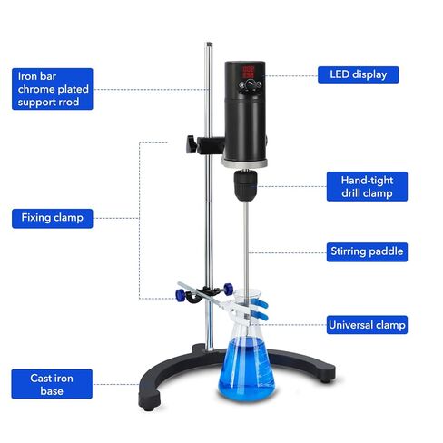 محرك كهربائي علوي Max.40L 160W 100-2000RPM 10000mPa.s LCD Digital Lab Mixer Time and Speed ​​قابل للتعديل مجهز بثلاثة أنواع مختلفة من قضبان الخلط لاستخدامات مختلفة in Saudi Arabia