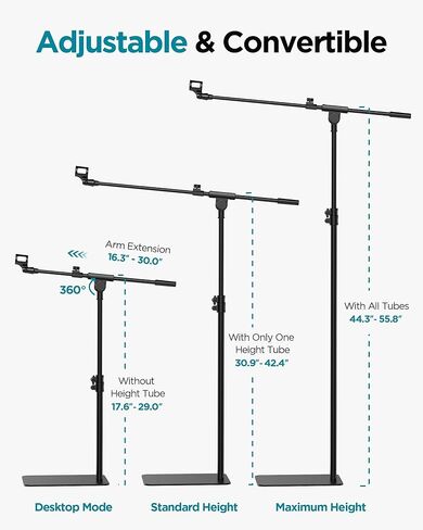 InnoGear Mic Stand Floor, Boom Arm Floor Microphone Stand Height Adjustable Heavy Duty with Iron Base for HyperX SoloCast, HyperX QuadCast S, Razer Seiren V3 Mini, Blue Yeti Shure SM58 and Other Mics in Saudi Arabia