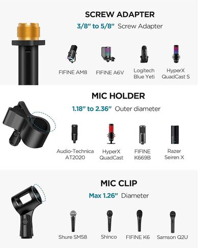 InnoGear Mic Stand Floor, Boom Arm Floor Microphone Stand Height Adjustable Heavy Duty with Iron Base for HyperX SoloCast, HyperX QuadCast S, Razer Seiren V3 Mini, Blue Yeti Shure SM58 and Other Mics in Saudi Arabia