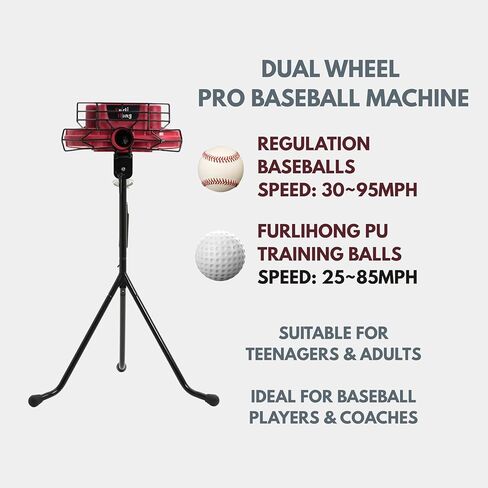Furlihong 737BH Dual-Wheel Baseball Pitching Machine, Up to 95 MPH, Side-to-Side & Up/Down Angle Adjustment, Curveballs & Fastballs for Pro Players, Coaches, Adults & Youth (Red) in Kuwait