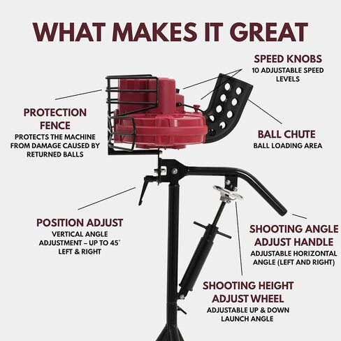 Furlihong 737BH Dual-Wheel Baseball Pitching Machine, Up to 95 MPH, Side-to-Side & Up/Down Angle Adjustment, Curveballs & Fastballs for Pro Players, Coaches, Adults & Youth (Red) in Kuwait