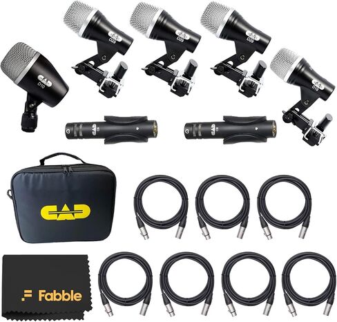 حزمة ميكروفون طبلة CAD Audio Stage7 مكونة من 7 قطع مع كابلات XLR بطول 7 × 10 أقدام وقطعة قماش تنظيف فاخرة من الألياف الدقيقة - مجموعة ميكروفون طبلة كاملة لتسجيل الصوت المباشر والاستوديو in Saudi Arabia