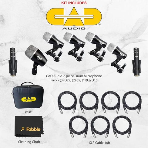 حزمة ميكروفون طبلة CAD Audio Stage7 مكونة من 7 قطع مع كابلات XLR بطول 7 × 10 أقدام وقطعة قماش تنظيف فاخرة من الألياف الدقيقة - مجموعة ميكروفون طبلة كاملة لتسجيل الصوت المباشر والاستوديو in Saudi Arabia