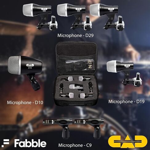 حزمة ميكروفون طبلة CAD Audio Stage7 مكونة من 7 قطع مع كابلات XLR بطول 7 × 10 أقدام وقطعة قماش تنظيف فاخرة من الألياف الدقيقة - مجموعة ميكروفون طبلة كاملة لتسجيل الصوت المباشر والاستوديو in Saudi Arabia