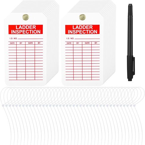 30 PCS Ladder Inspection Record Tags - 3.25" x 5.75" x 0.02'' Double-Sided Safety Accident Prevention Tags with 30 Cable Ties & 1 Pen for Industrial Commercial or Public Environments in Saudi Arabia