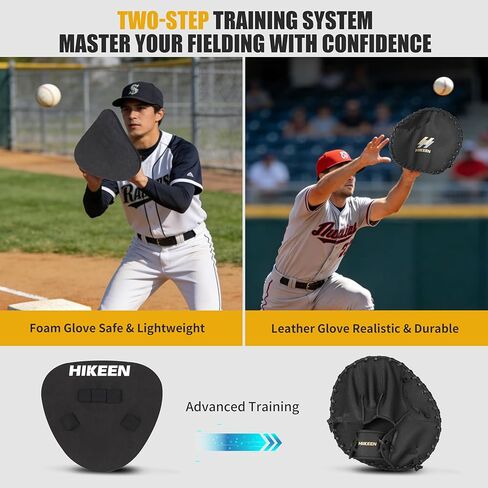 Hikeen 2-Piece Pancake Baseball & Softball Training Glove,Flat Premium Leather and Foam Fielding Gear Set, Infield Training Gloves for Two Hands Practice in Saudi Arabia