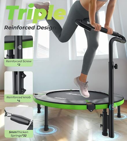 BCAN ترامبولين صغير قابل للطي مقاس 40 بوصة/38 بوصة، ترامبولين مرتد للبالغين، مقبض إسفنجي قابل للتعديل U/T، تمرين مرتد للبالغين في الأماكن المغلقة/الحديقة، أقصى حمل 330 رطل/440 رطل in Kuwait