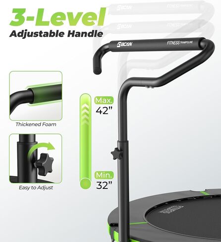 BCAN ترامبولين صغير قابل للطي مقاس 40 بوصة/38 بوصة، ترامبولين مرتد للبالغين، مقبض إسفنجي قابل للتعديل U/T، تمرين مرتد للبالغين في الأماكن المغلقة/الحديقة، أقصى حمل 330 رطل/440 رطل in Kuwait