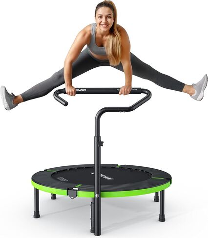 BCAN 40"/38" Foldable Mini Trampoline, Rebounder Trampoline for Adults, U/T Adjustable Foam Handle, Exercise Rebounder for Adults Indoor/Garden Workout, Max Load 330lbs/440lbs in Saudi Arabia