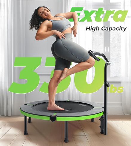 BCAN 40"/38" Foldable Mini Trampoline, Rebounder Trampoline for Adults, U/T Adjustable Foam Handle, Exercise Rebounder for Adults Indoor/Garden Workout, Max Load 330lbs/440lbs in Saudi Arabia