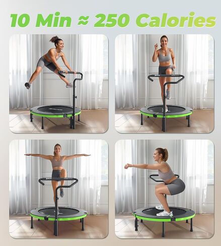 BCAN ترامبولين صغير قابل للطي مقاس 40 بوصة/38 بوصة، ترامبولين مرتد للبالغين، مقبض إسفنجي قابل للتعديل U/T، تمرين مرتد للبالغين في الأماكن المغلقة/الحديقة، أقصى حمل 330 رطل/440 رطل in Kuwait
