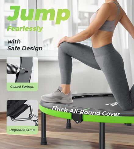 BCAN 40"/38" Foldable Mini Trampoline, Rebounder Trampoline for Adults, U/T Adjustable Foam Handle, Exercise Rebounder for Adults Indoor/Garden Workout, Max Load 330lbs/440lbs in Saudi Arabia