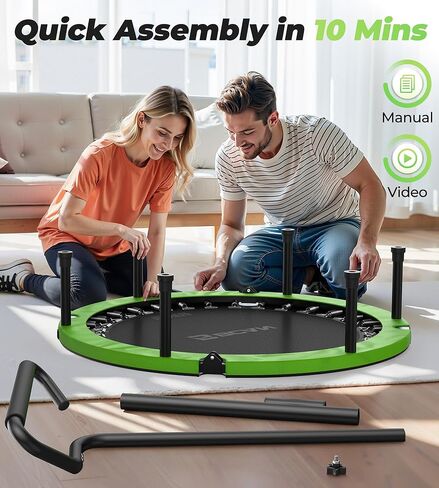 BCAN 40"/38" Foldable Mini Trampoline, Rebounder Trampoline for Adults, U/T Adjustable Foam Handle, Exercise Rebounder for Adults Indoor/Garden Workout, Max Load 330lbs/440lbs in Saudi Arabia