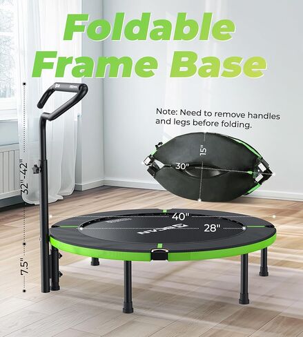 BCAN 40"/38" Foldable Mini Trampoline, Rebounder Trampoline for Adults, U/T Adjustable Foam Handle, Exercise Rebounder for Adults Indoor/Garden Workout, Max Load 330lbs/440lbs in Saudi Arabia