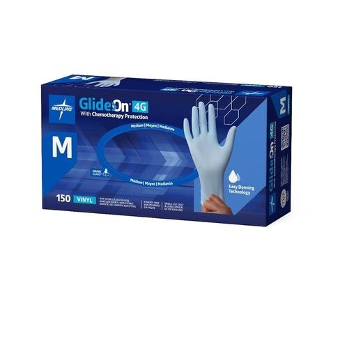 Medline Glide-On 4G Vinyl Exam Gloves with Chemotherapy Protection, Powder-Free, Size M in Saudi Arabia