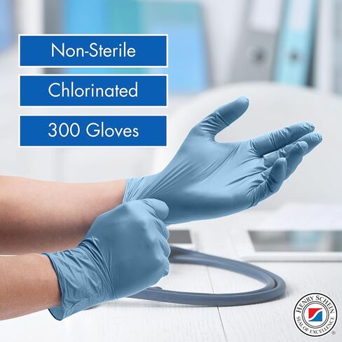 قفازات Henry Schein Criterion N300 Nitrile Exam Exam، كبيرة، زرقاء ثلجية - علبة مكونة من 10 صناديق (300/صندوق، إجمالي 3000) - تم اختبارها كيميائيًا، خالية من اللاتكس، مكلورة، 2.76 مل، غير معقمة in Saudi Arabia