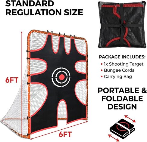 هدف إطلاق النار لاكروس - شبكة PVC عالية الدقة مقاس 6 × 6 أقدام مع 9 مناطق وحبال بنجي للتدريب في الفناء الخلفي - تصميم محمول قابل للطي، هدية للأولاد والبنات والشباب والمدربين in Kuwait
