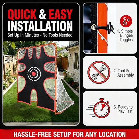 هدف إطلاق النار لاكروس - شبكة PVC عالية الدقة مقاس 6 × 6 أقدام مع 9 مناطق وحبال بنجي للتدريب في الفناء الخلفي - تصميم محمول قابل للطي، هدية للأولاد والبنات والشباب والمدربين in Kuwait