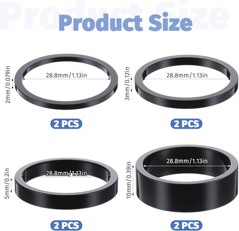 8 Pcs Bicycle Headset Spacer, Aluminum Alloy Bike Headset Stem Spacers Threadless Fork Washer Fit for 1 1/8-Inch Stem (2mm 3mm 5mm 10mm) in Saudi Arabia