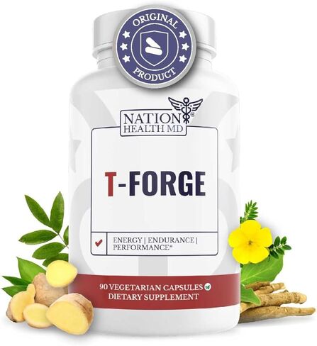 T-Forge - Energy and Mood Support - Supplements for Men with Tongat Ali, Folic Acid, L-Arginine, Tribulus Terrestris - 60 Capsules in Kuwait