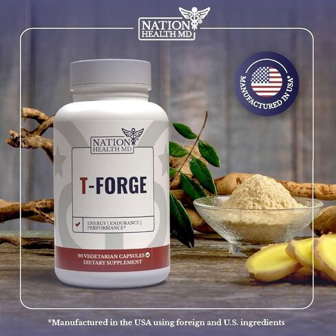 T-Forge - Energy and Mood Support - Supplements for Men with Tongat Ali, Folic Acid, L-Arginine, Tribulus Terrestris - 60 Capsules in Kuwait