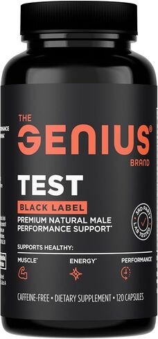 The Genius Brand Test Black Label - Testosterone Supplement for Men - Muscle Support, Energy & Performance Support - with D-Aspartic Acid, Magnesium, Korean Red Ginseng & Vitamins - 120 Capsules in Kuwait
