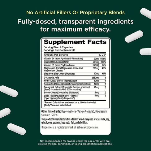 The Genius Brand Test Black Label - Testosterone Supplement for Men - Muscle Support, Energy & Performance Support - with D-Aspartic Acid, Magnesium, Korean Red Ginseng & Vitamins - 120 Capsules in Kuwait