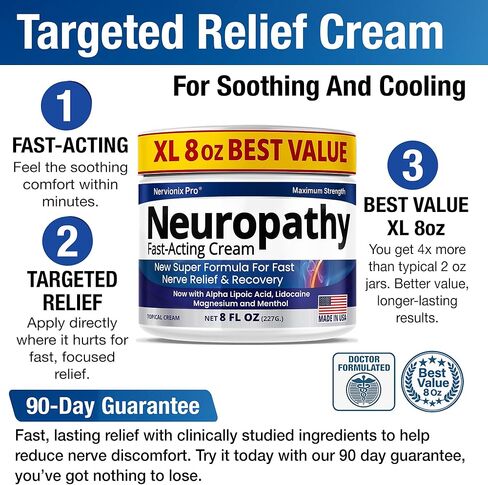 Neuropathy Nerve Relief Cream – Extra Large 8 oz – Maximum Strength for Feet Hands Legs Toes Back – Natural Ingredients Arnica Aloe Vera MSM Vitamins – Fast-Acting Soothing Relief – Super Value 8 oz in Kuwait