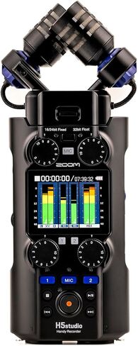 جهاز تسجيل Zoom H5studio 6-Track 32-Bit Float Handy، حزمة مع ميكروفون لاسلكي 3 في 1، بطاقة ذاكرة UHS-I SDXC سعة 64 جيجابايت، 4 بطاريات AA NiMH، شاحن 4 فتحات in Saudi Arabia