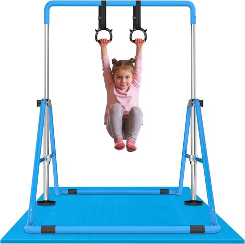 شريط تدريب الجمباز قابل للتعديل والطي مع حلقات وحصائر، شريط أفقي قوي للجمباز، معدات الجمباز للتمرين المنزلي، وردي، أرجواني in Kuwait