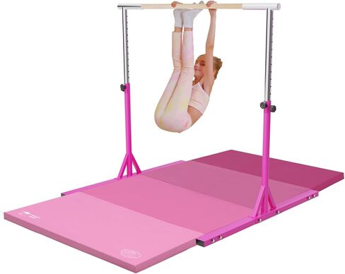 Kangaroo Hoppers Gymnastics Bar Set for Home Gym Exercise, 4×8 FT Gymnastics Mat and Octagon Tumble or Incline Wedge Cheese Mat for Kids Tumbling, Skill Training in Saudi Arabia