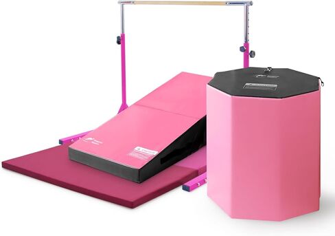 Kangaroo Hoppers Gymnastics Bar Set for Home Gym Exercise, 4×8 FT Gymnastics Mat and Octagon Tumble or Incline Wedge Cheese Mat for Kids Tumbling, Skill Training in Kuwait