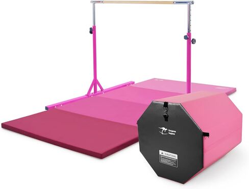 Kangaroo Hoppers Gymnastics Bar Set for Home Gym Exercise, 4×8 FT Gymnastics Mat and Octagon Tumble or Incline Wedge Cheese Mat for Kids Tumbling, Skill Training in Saudi Arabia