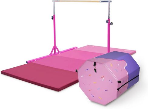 Kangaroo Hoppers Gymnastics Bar Set for Home Gym Exercise, 4×8 FT Gymnastics Mat and Octagon Tumble or Incline Wedge Cheese Mat for Kids Tumbling, Skill Training in Saudi Arabia