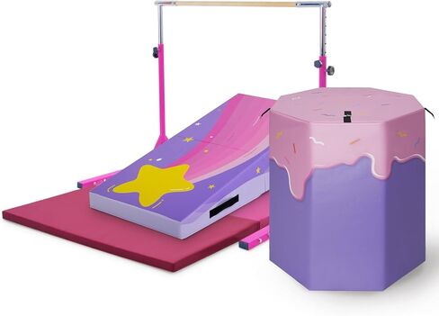 Kangaroo Hoppers Gymnastics Bar Set for Home Gym Exercise, 4×8 FT Gymnastics Mat and Octagon Tumble or Incline Wedge Cheese Mat for Kids Tumbling, Skill Training in Saudi Arabia