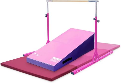 Kangaroo Hoppers Gymnastics Bar Set for Home Gym Exercise, 4×8 FT Gymnastics Mat and Octagon Tumble or Incline Wedge Cheese Mat for Kids Tumbling, Skill Training in Saudi Arabia