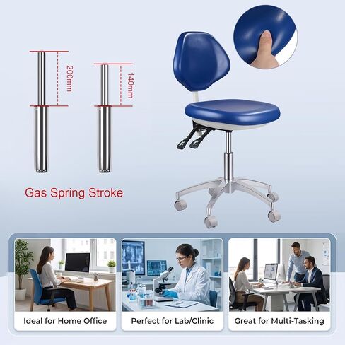 REEHUT Dental Medical Chair Doctor's Stool Adjustable Mobile Chair PU Leather Blue in Kuwait