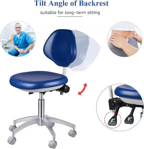 REEHUT Dental Medical Chair Doctor's Stool Adjustable Mobile Chair PU Leather Blue in Kuwait