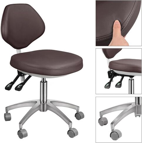 REEHUT Dental Medical Chair Adjustable Doctor's Stool Mobile Chair Micro Fiber Leather Brown in Kuwait